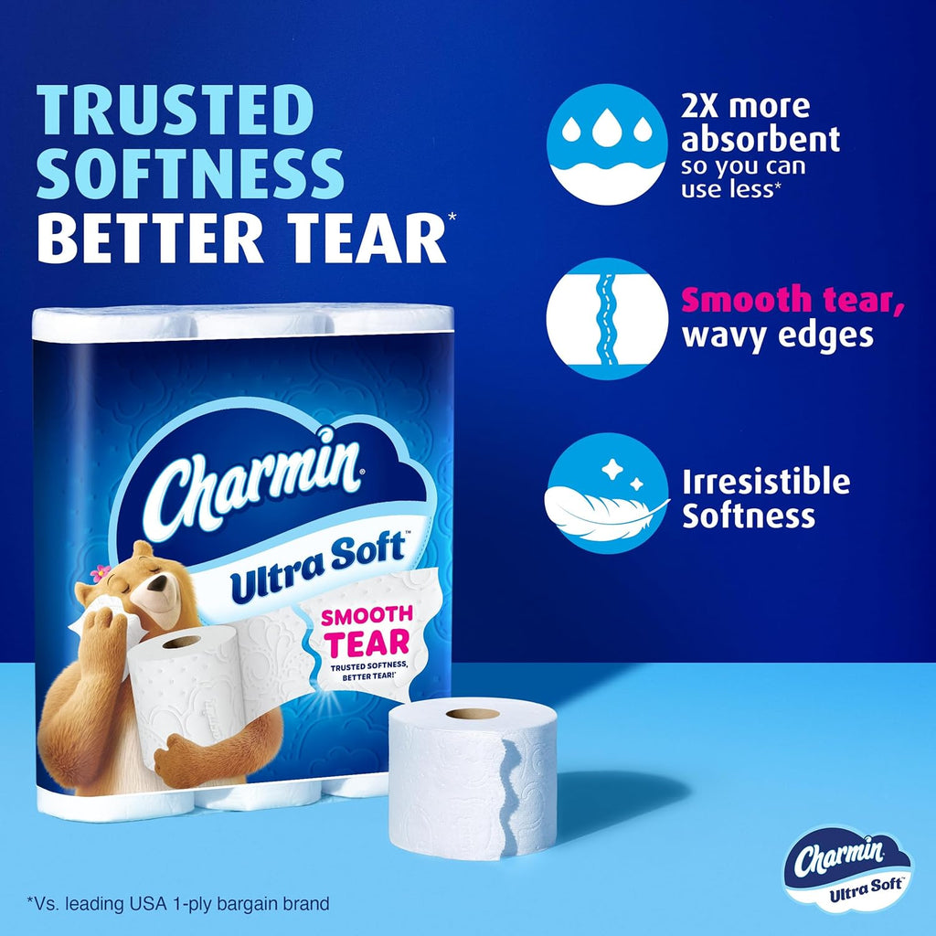 Charmin Ultra Soft Mega Toilet Paper, 2-ply, White, 208 Sheets/Roll, 12 Rolls/Pack