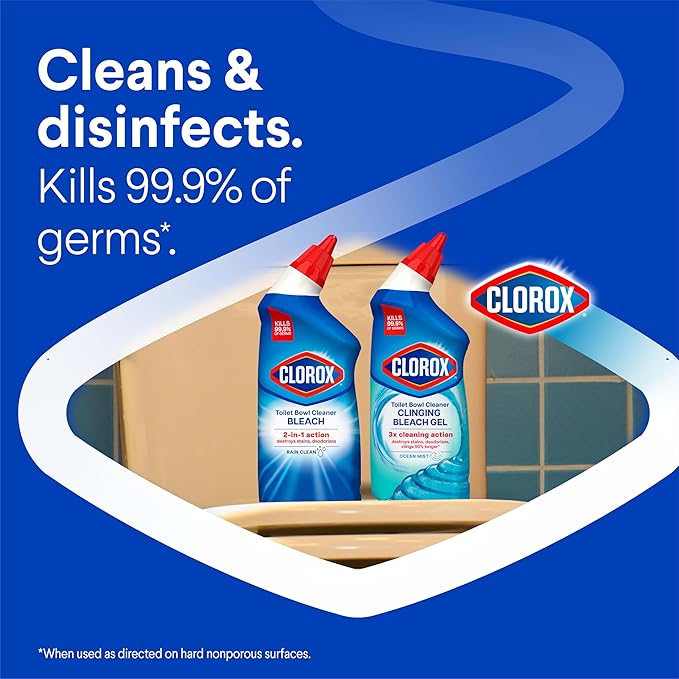 Clorox, Toilet Bowl Cleaner with Bleach, Rain Scent, 24 oz, 2/Pack