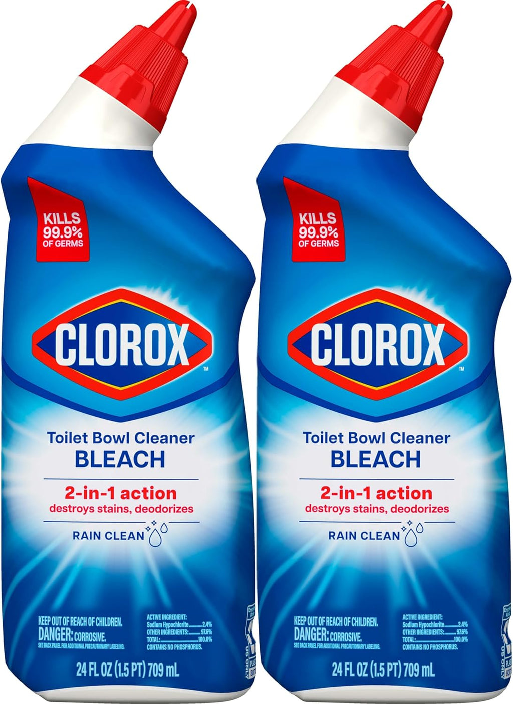 Clorox, Toilet Bowl Cleaner with Bleach, Rain Scent, 24 oz, 2/Pack