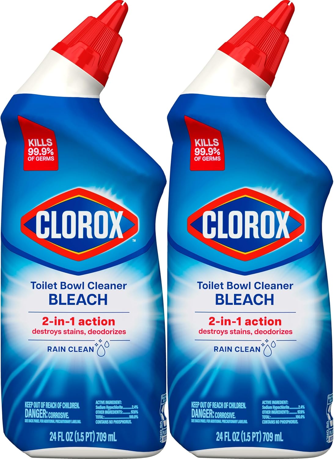 Clorox, Toilet Bowl Cleaner with Bleach, Rain Scent, 24 oz, 2/Pack