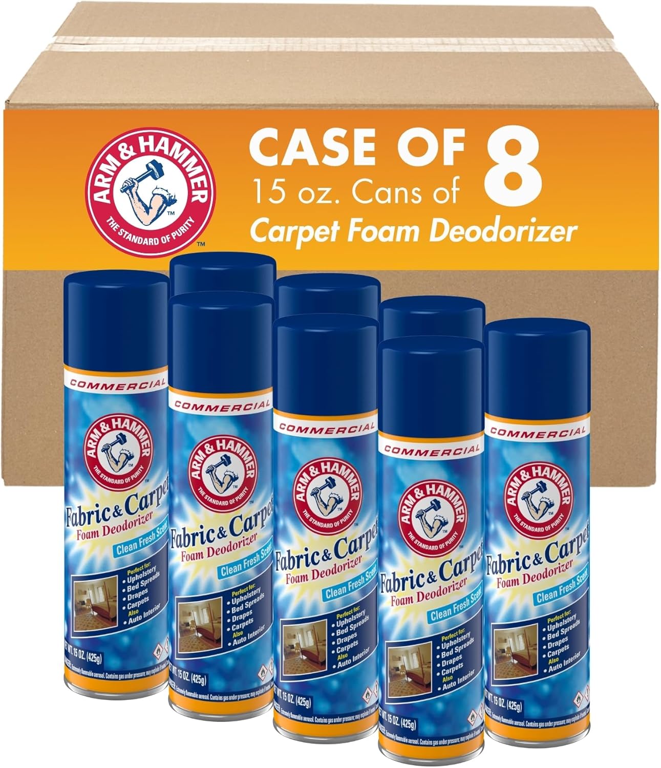 Arm & Hammer, Fabric And Carpet Foam Deodorizer, Fresh Scent, 15 Oz Aerosol, 8/Case