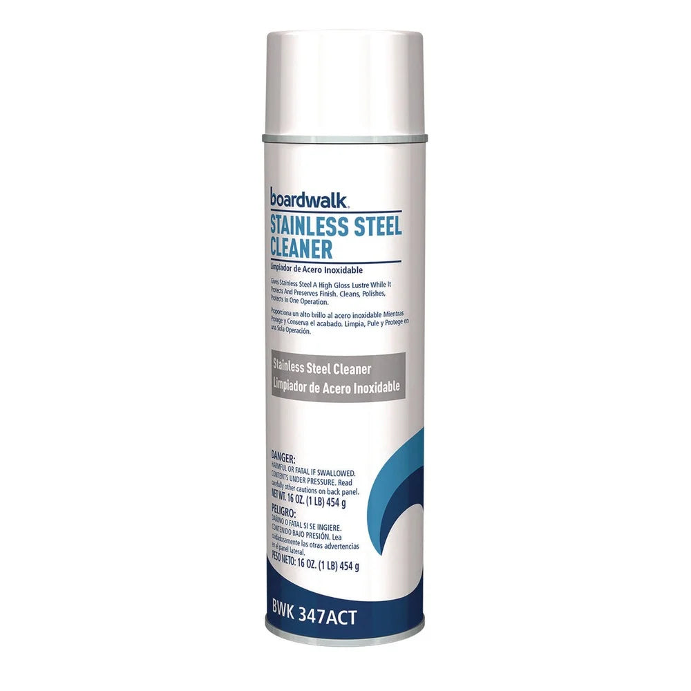 Boardwalk, Stainless Steel Cleaner and Polish, 18 Oz Aerosol Spray, Lemon Scent, 12/Case