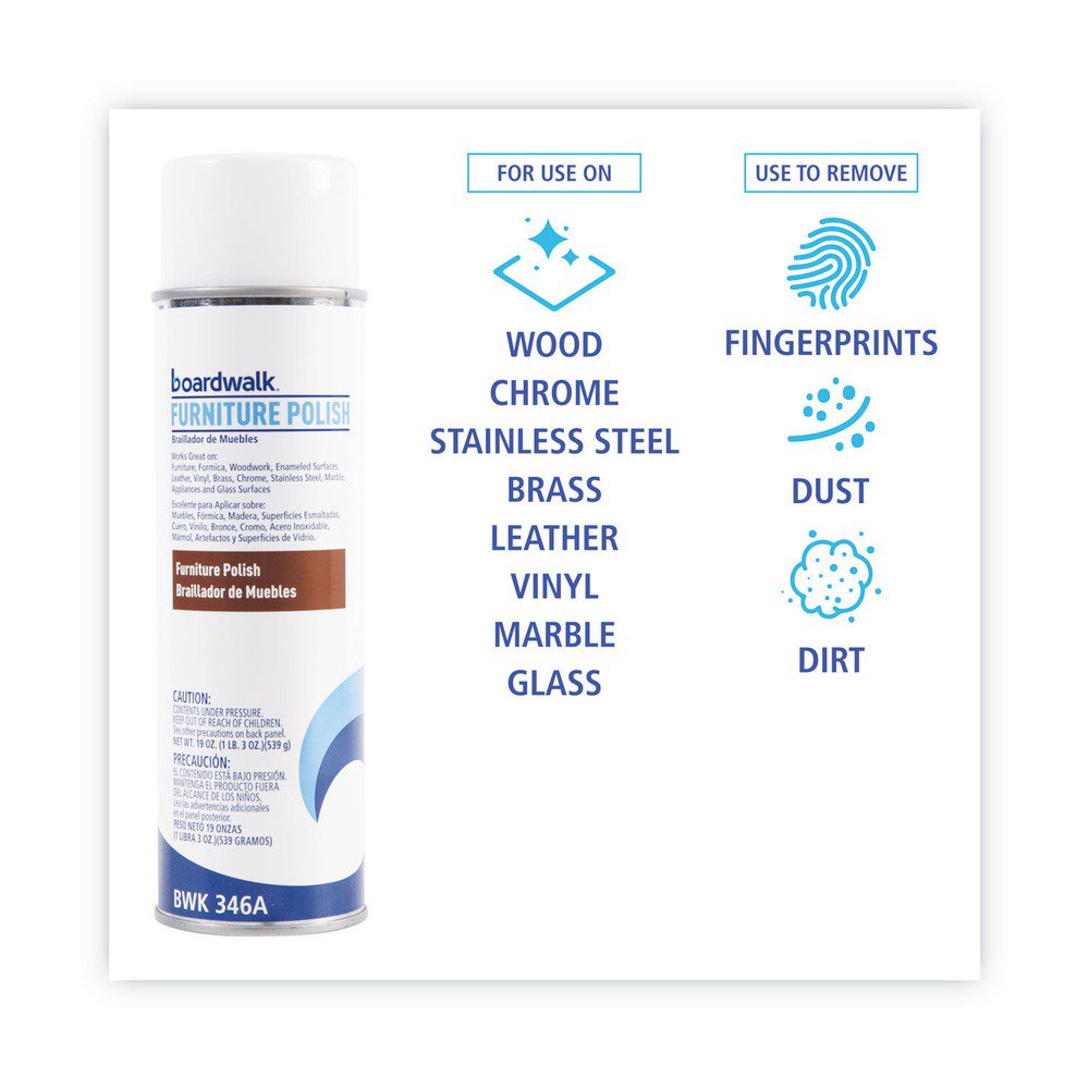 Boardwalk, Furniture Polish, 19 Oz Aerosol Spray, Lemon Scent, 12/Case