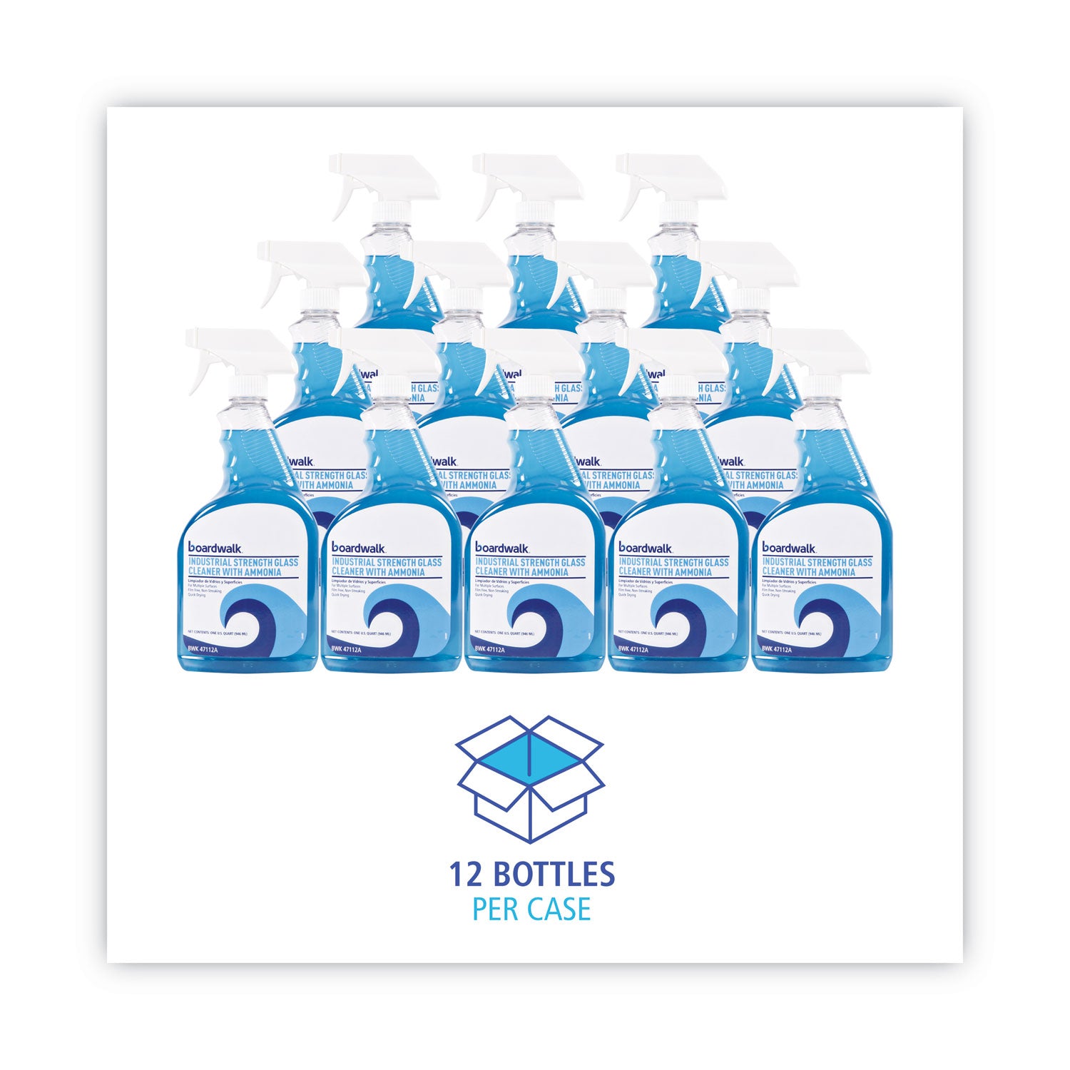 Boardwalk, Glass Cleaner With Ammonia, 32 Oz Trigger Spray, 12/Case