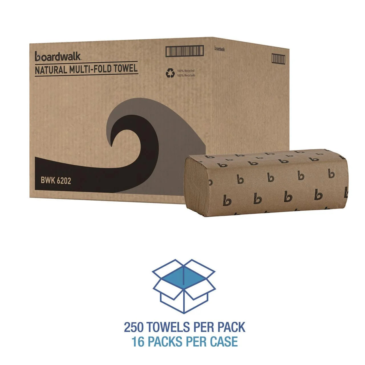 Boardwalk, Multifold Paper Towels, Natural, 250/Pack, 16 Packs/Case