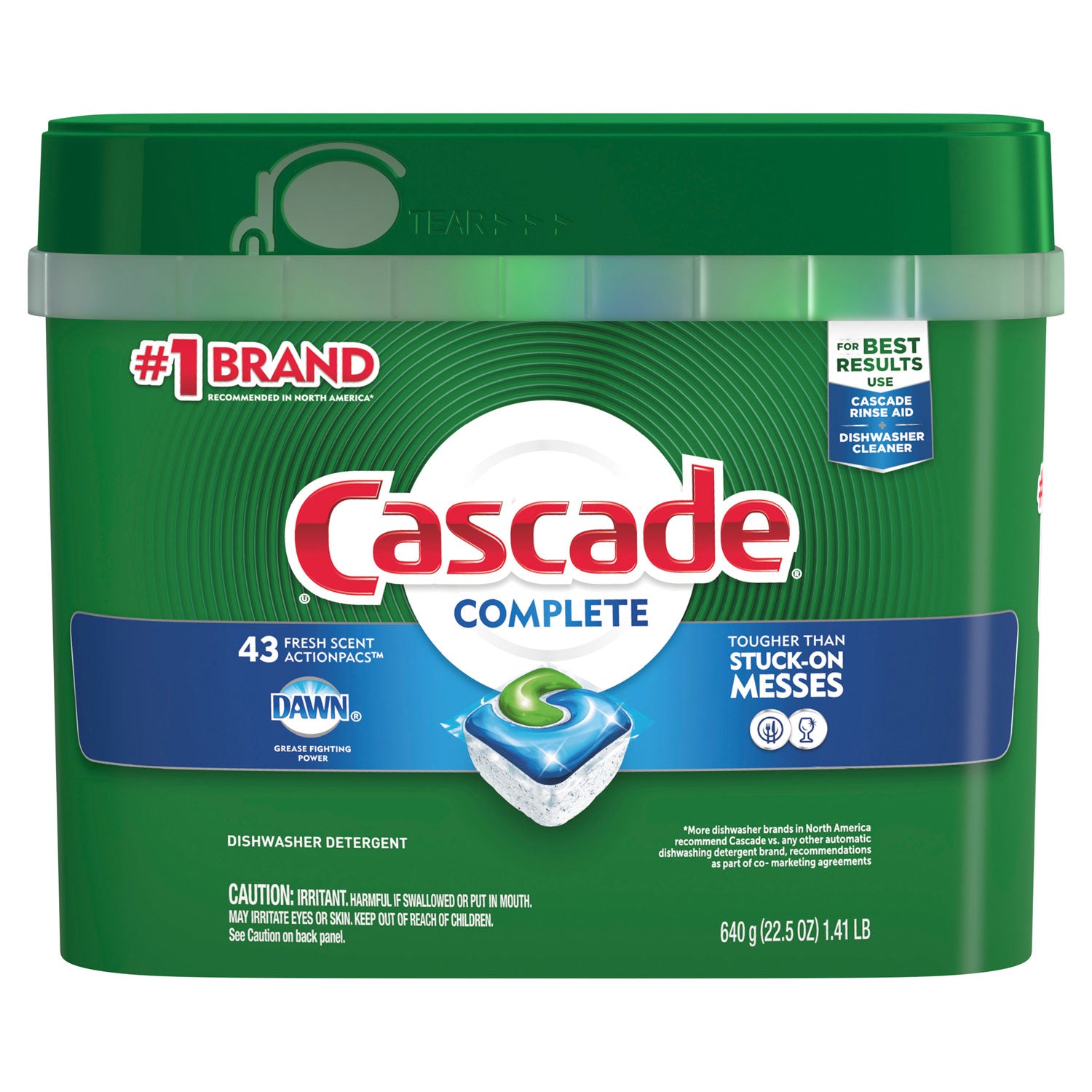 Cascade, Dishwasher Detergent, Complete ActionPacs, 43/Tub, 6Tubs/Case