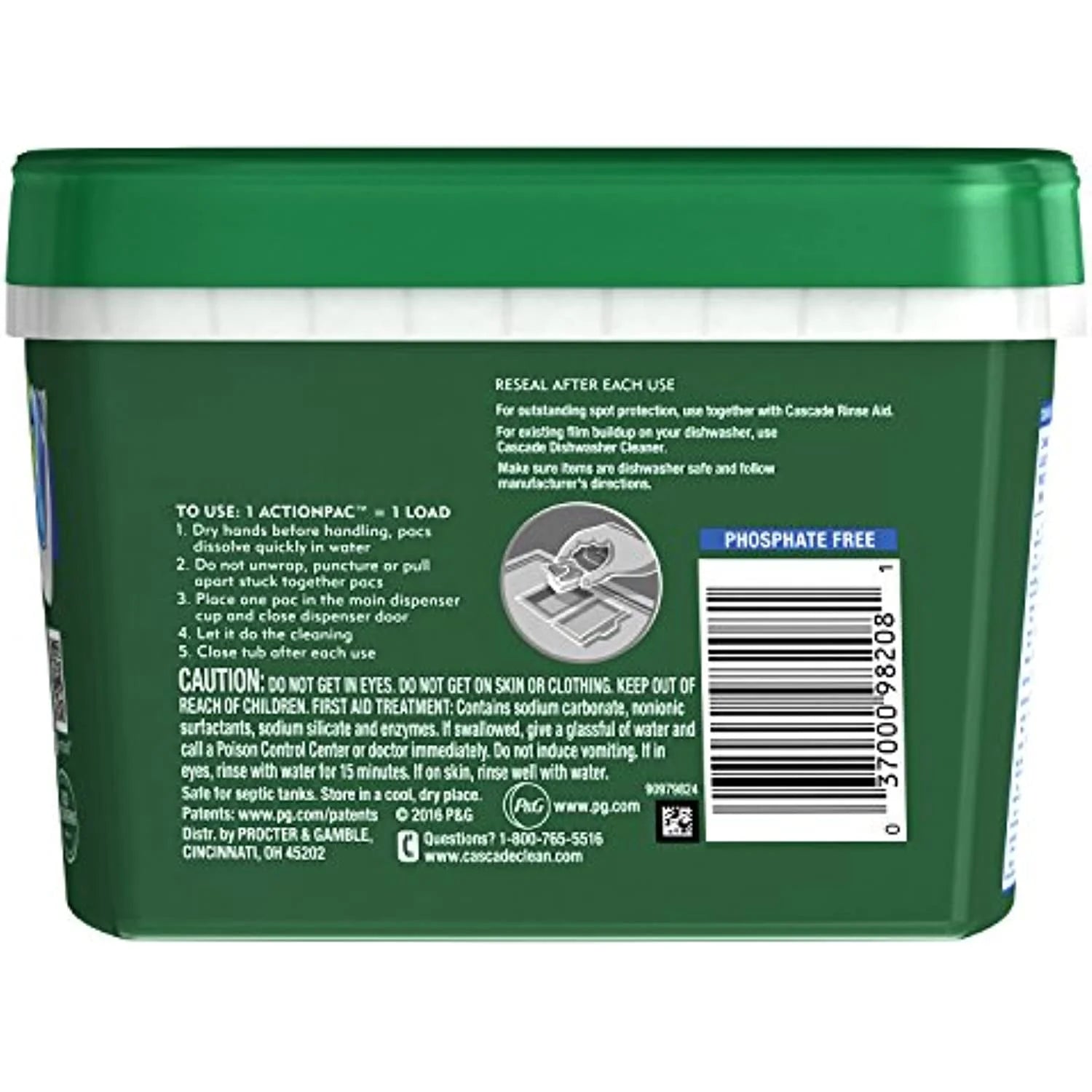 Cascade, Dishwasher Detergent, Complete ActionPacs, 43/Tub, 6Tubs/Case