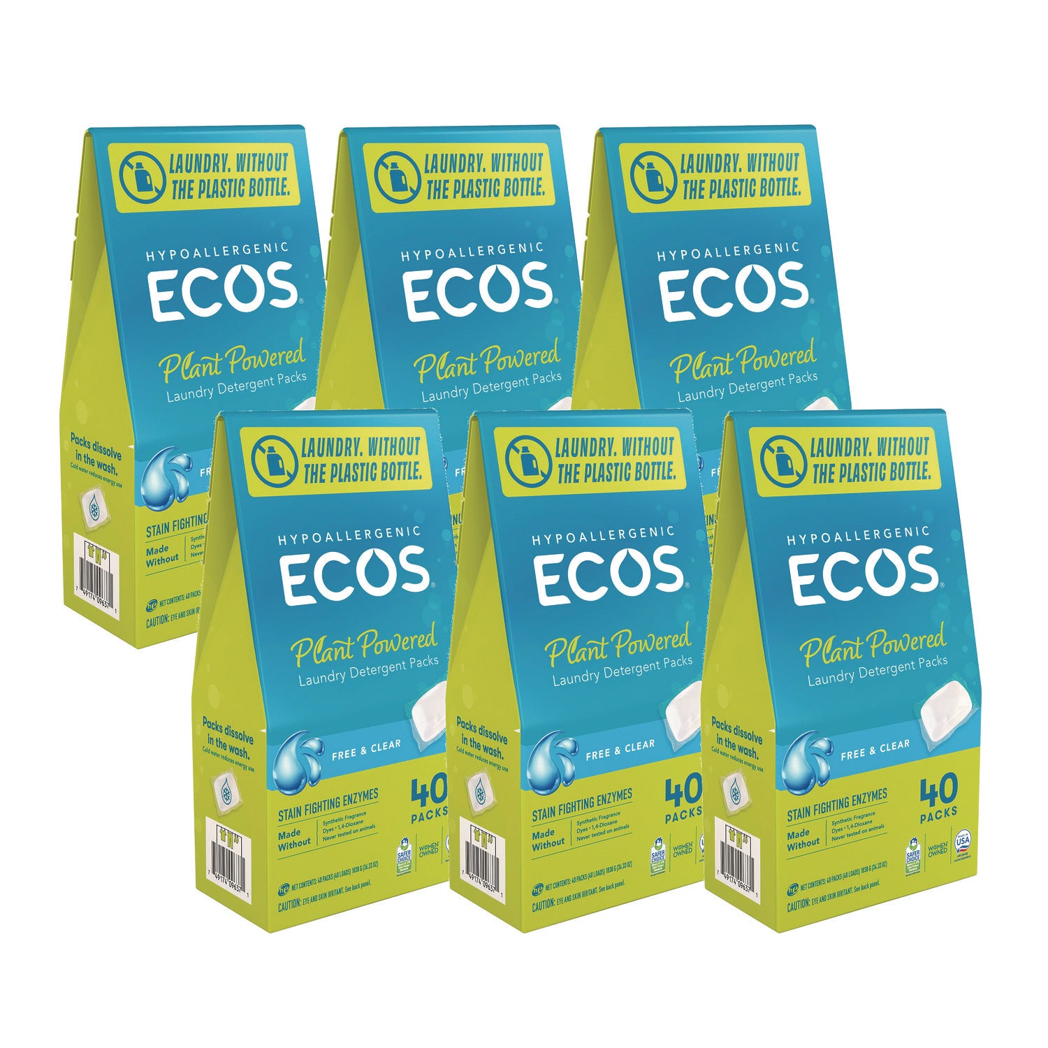 Ecos, Laundry Detergent Pods, Free and Clear, 40 Pods/Pack, 6 Packs/Case