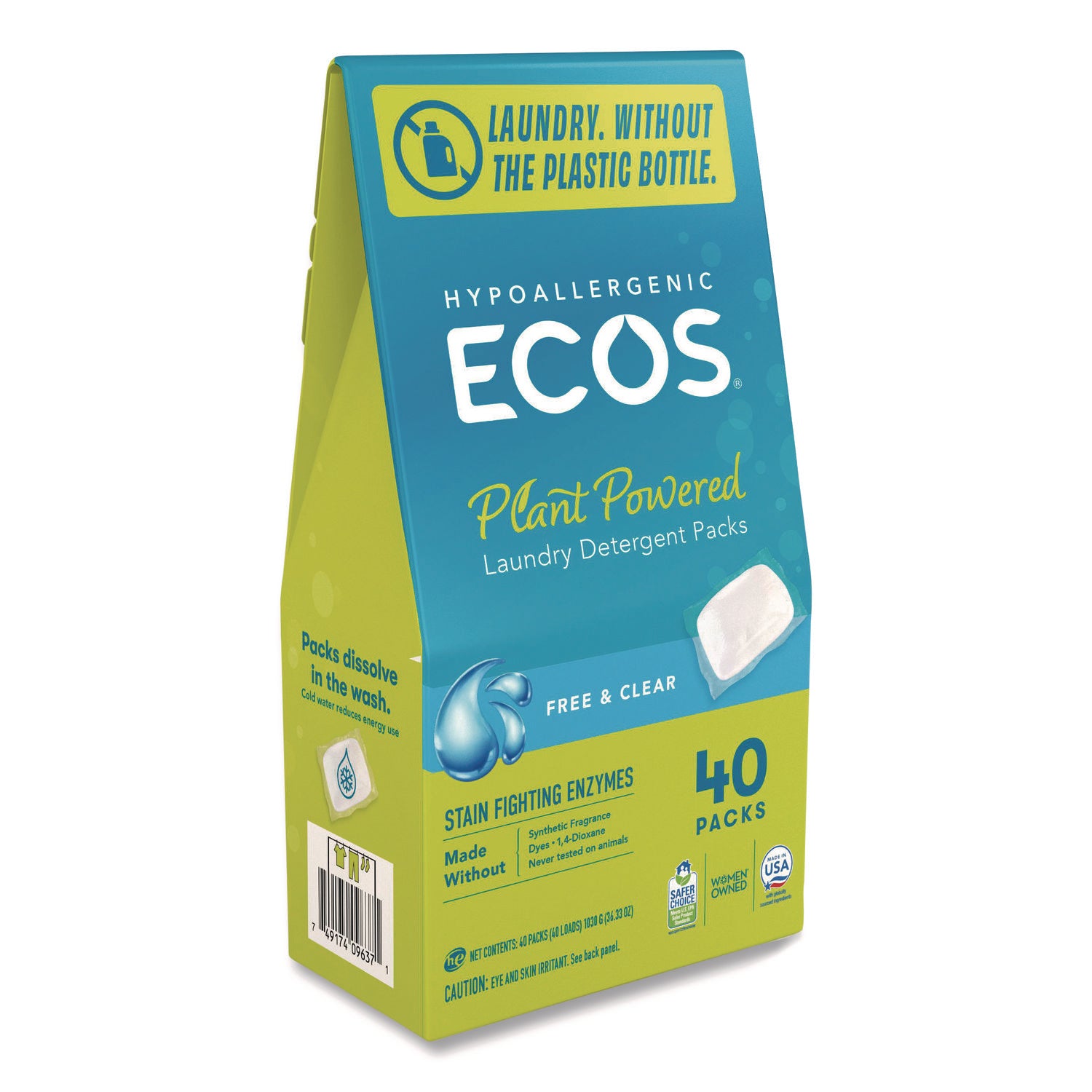 Ecos, Laundry Detergent Pods, Free and Clear, 40 Pods/Pack, 6 Packs/Case