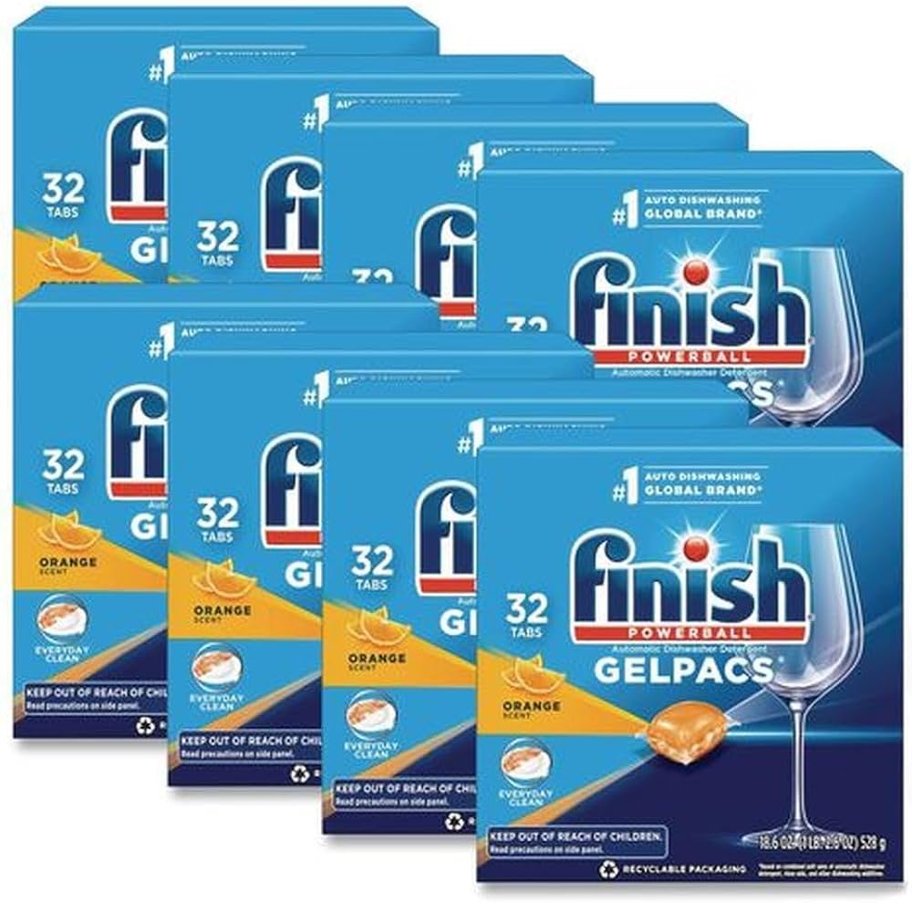 Finish Powerball, Dishwasher Detergent Gelpacs, Orange Scent, 32/Box