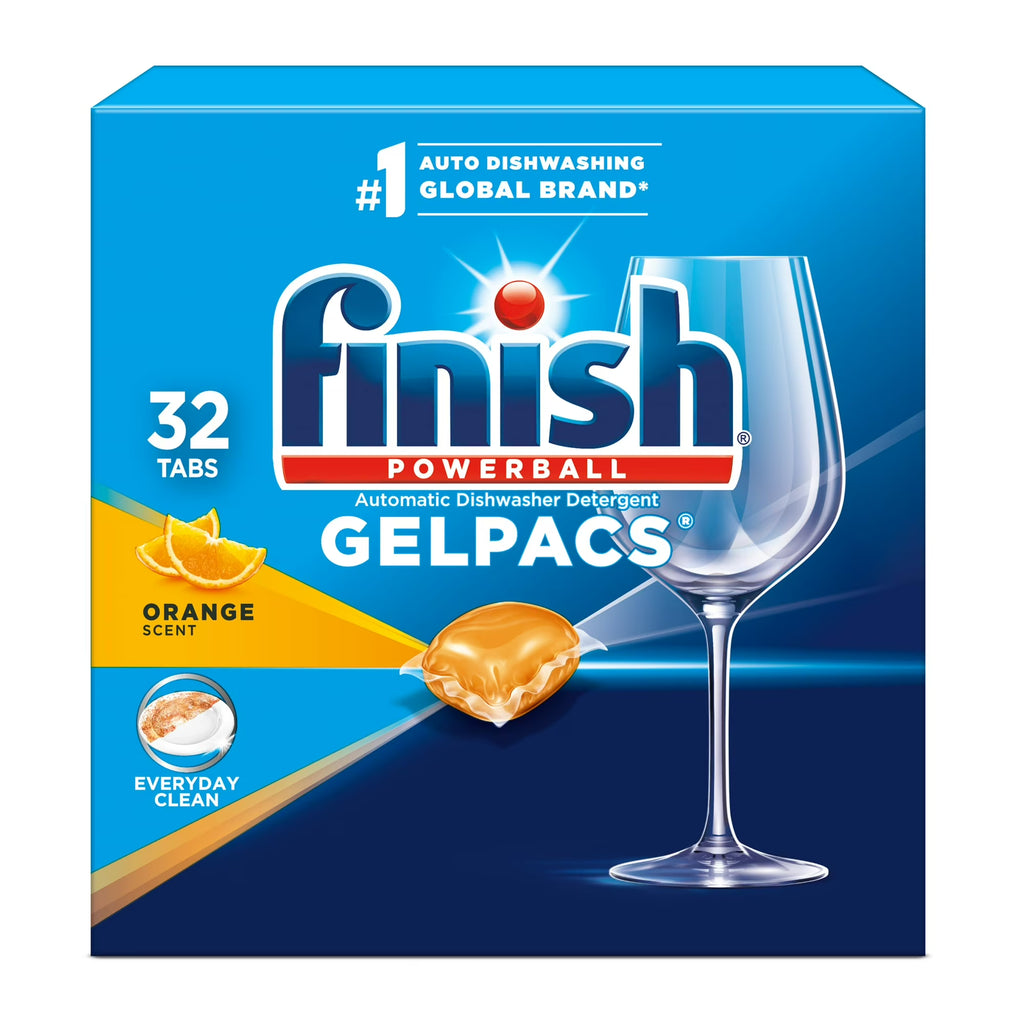 Finish Powerball, Dishwasher Detergent Gelpacs, Orange Scent, 32/Box