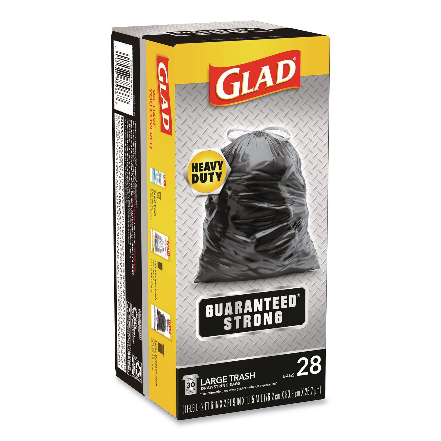 Glad Strong, Drawstring Trash Bags, 30 Gallon, 168/Case
