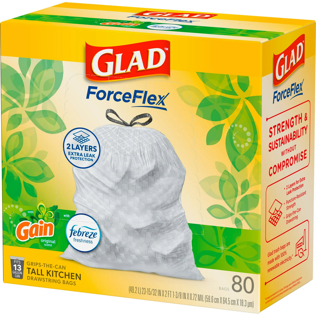 Glad, Trash Bag, OdorShield Tall Kitchen Drawstring, 13 Gallon, 240/Case