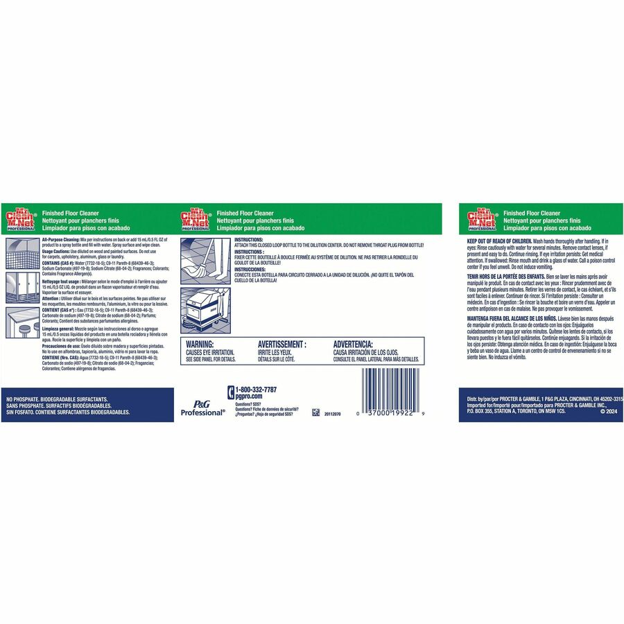 Mr. Clean Pro Finished Floor Cleaner Concentrate Closed Loop, 1 gal, 3/Case