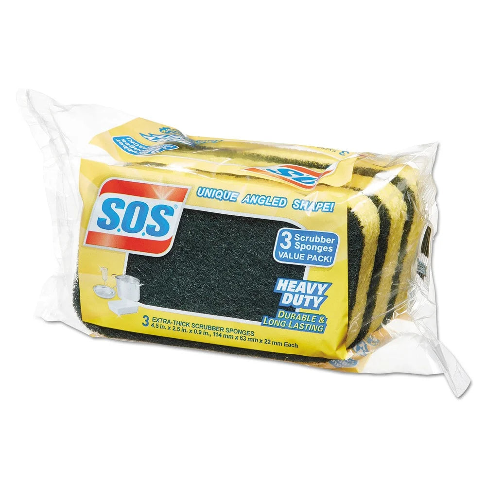 S.O.S., Heavy Duty Scrubber Sponge, 3/Pack, 8 Packs/Case
