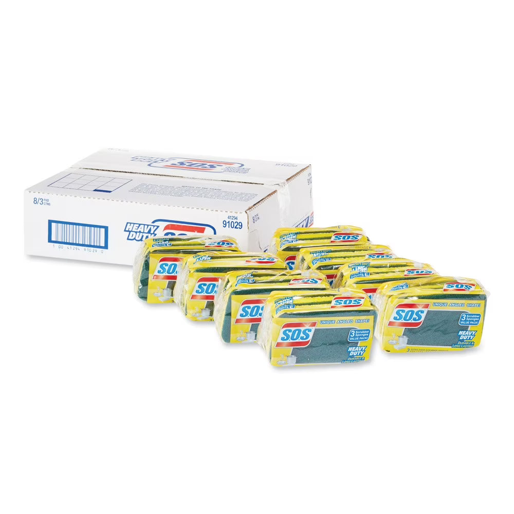 S.O.S., Heavy Duty Scrubber Sponge, 3/Pack, 8 Packs/Case