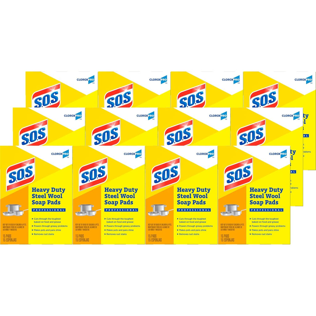 S.O.S., Steel Wool Soap Pad, 15 Pads/Box, 12 Boxes/Case