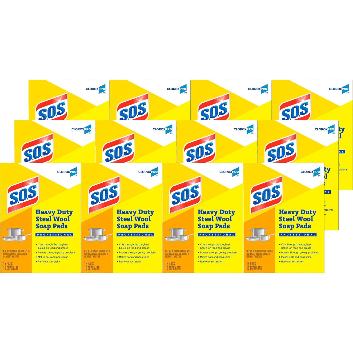 S.O.S., Steel Wool Soap Pad, 15 Pads/Box, 12 Boxes/Case