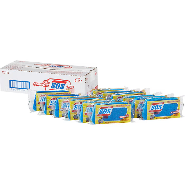 S.O.S All Surface Non-Scratch Scrubber Sponges, Blue, 12 Sponges/Carton