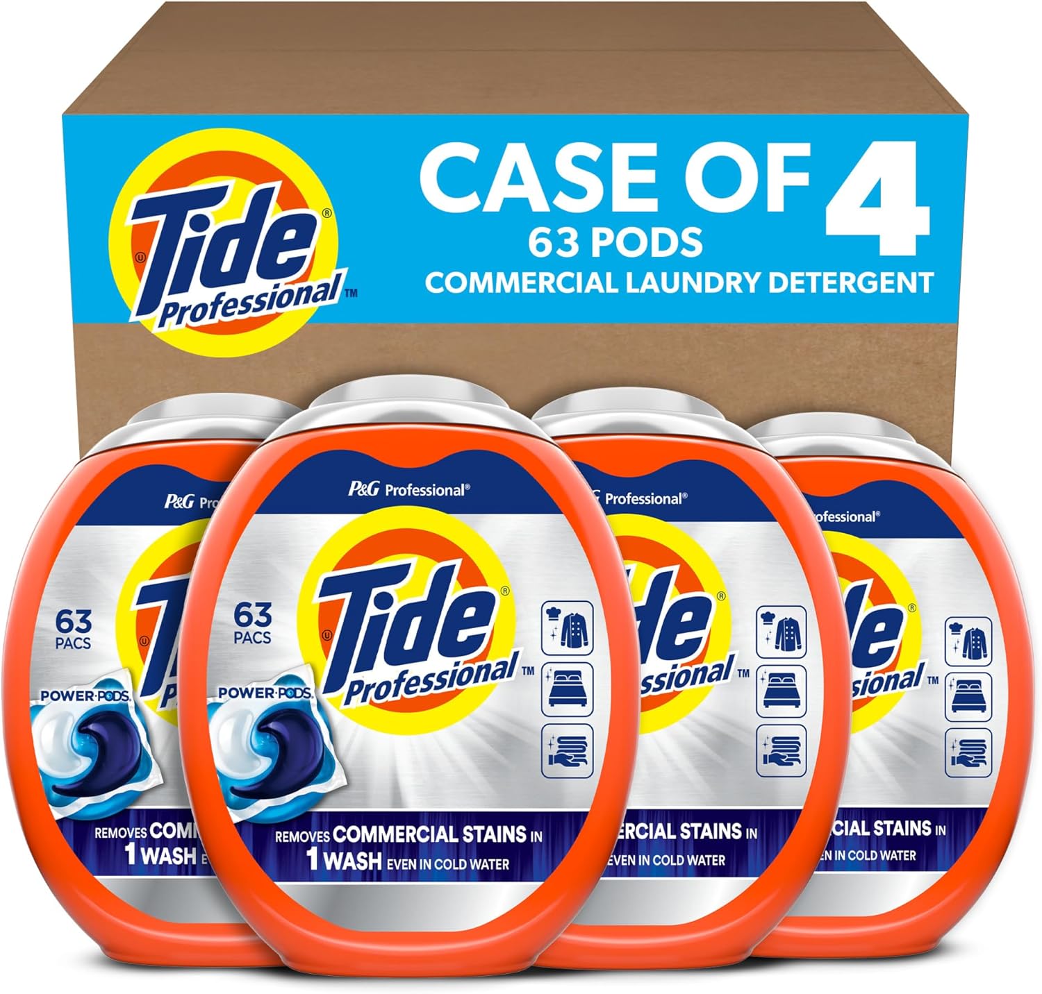 Tide Professional, He Laundry Detergent Pods, 63 Pods/Tub, 4 Tubs/Case