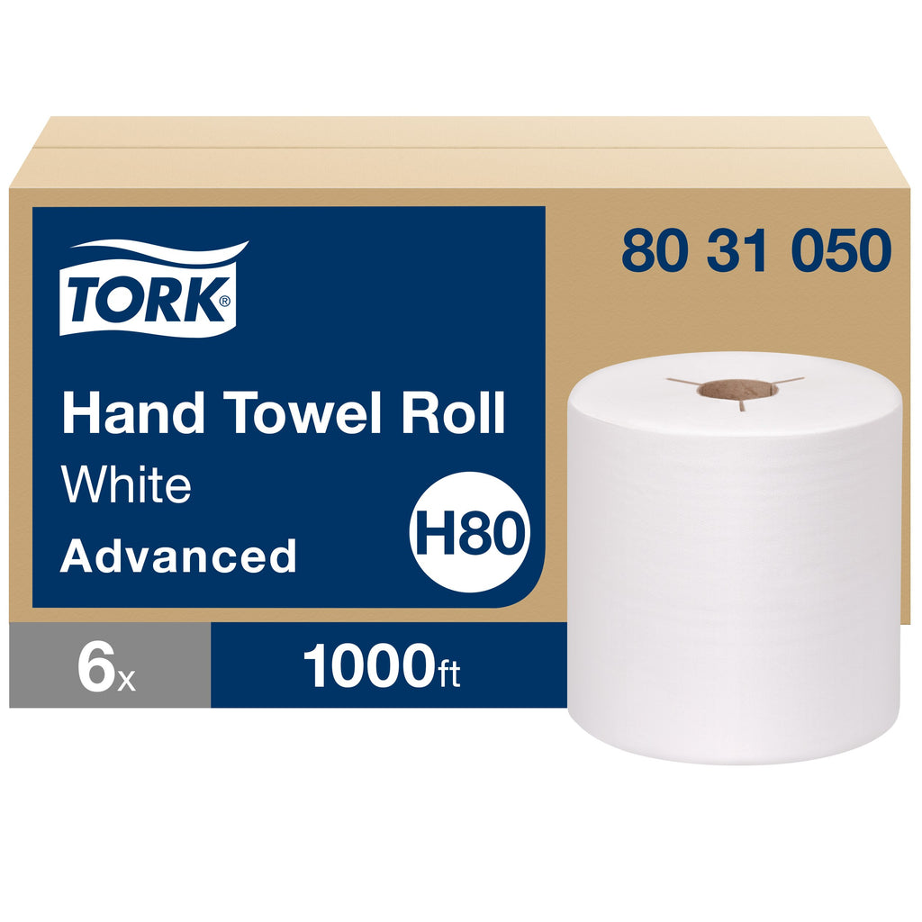 Tork Advanced Hand Towel Roll, Notched, 1-Ply, 8 x 10, White, 6 Rolls/Case