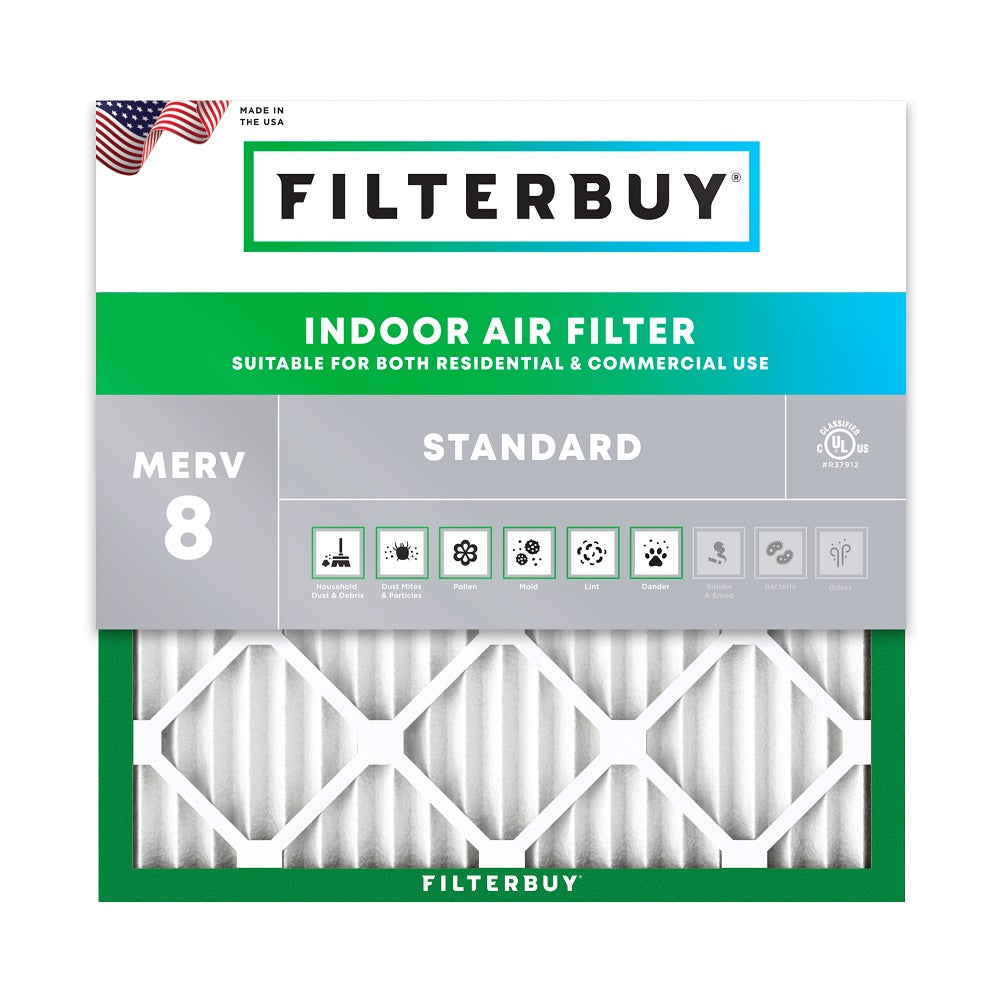 Pleated Air Filter, MERV 8, Filterbuy - 12/Case
