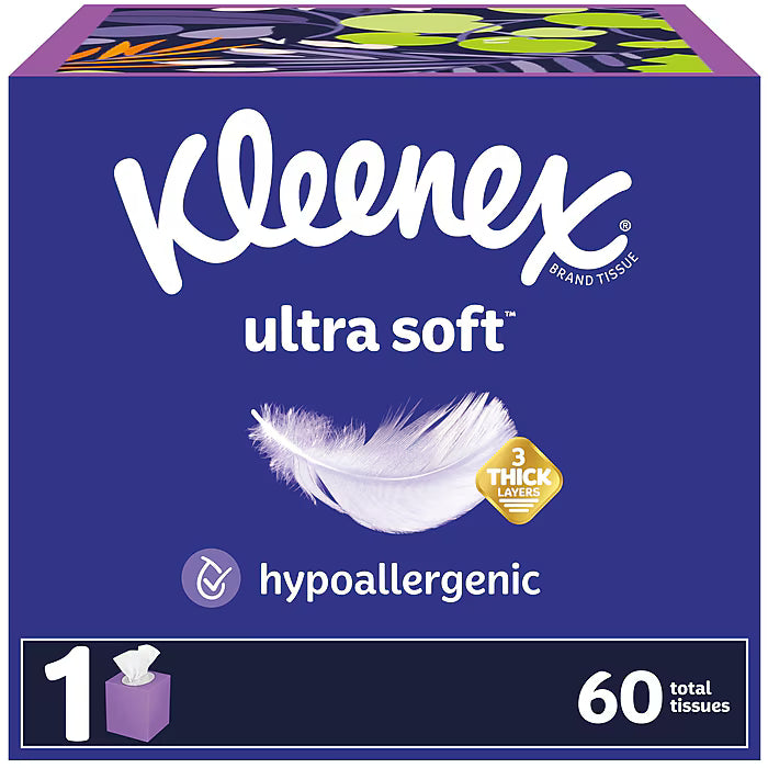 Kleenex Ultra Soft Facial Tissues, 3-Ply, 60 Sheets/Box, 27 Boxes/Pack