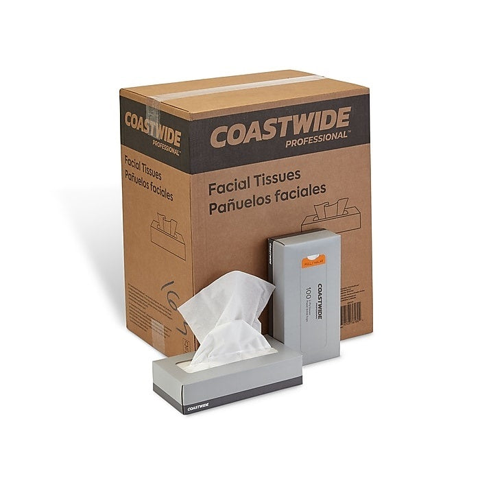 Coastwide Professional™ Facial Tissue, 2-Ply, 100 Sheets/Box, 30 Boxes/Case