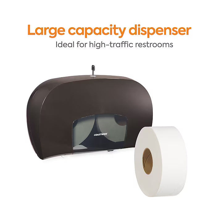 Coastwide Professional Twin Jumbo Roll Toilet Paper Dispenser, Black