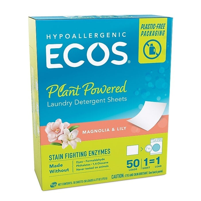ECOS PRO Laundry Detergent Sheets with Stain Fighting Enzymes, Magnolia & Lily, 50/Pack