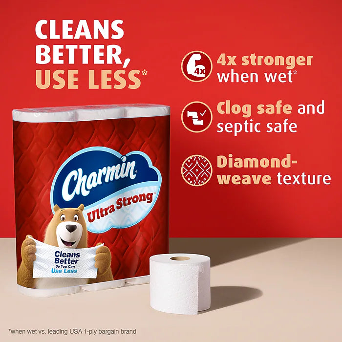 Charmin Ultra Strong Mega Toilet Paper, 2-Ply, White, 220 Sheets/Roll, 24 Rolls/Case