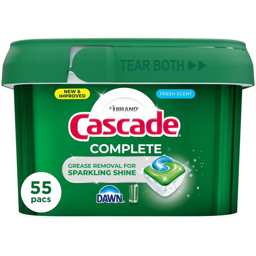 Cascade Complete ActionPacs Dishwashing Detergent Pacs, Fresh Scent, 55 Pacs/Pack