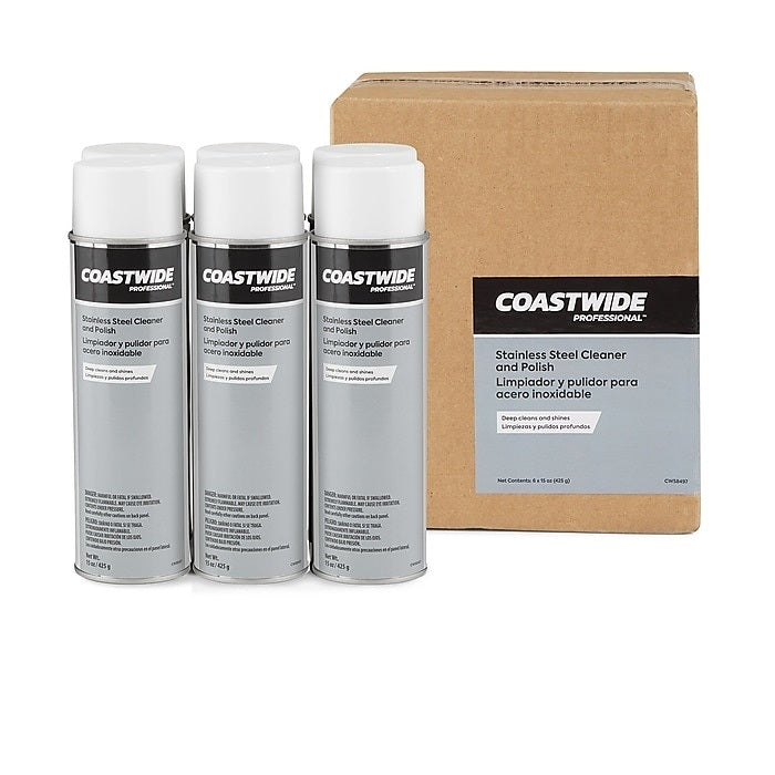 Coastwide Professional™ Stainless Steel Cleaner and Polish, Lemon Scent, 15 oz, 6/Case