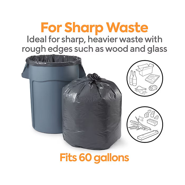 Coastwide Professional 55-60 Gallon Trash Bag, 38" x 58", Low Density, 1.5 mil, Black, 100 Bags/Box