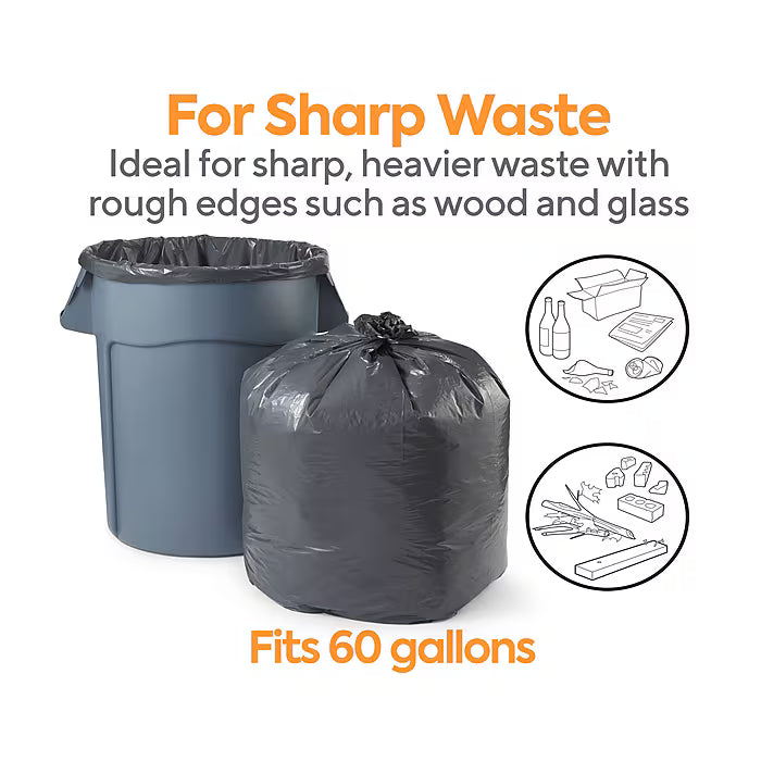 Coastwide Professional™ 55-60 Gallon Trash Bag, 38" x 58", Low Density, 1.3 mil, Black, 100 Bags/Box