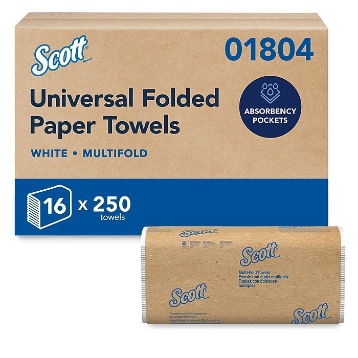 Scott Essential Recycled Multifold Paper Towels, 1-ply, 250 Sheets/Pack, 16 Packs/Case (01804)