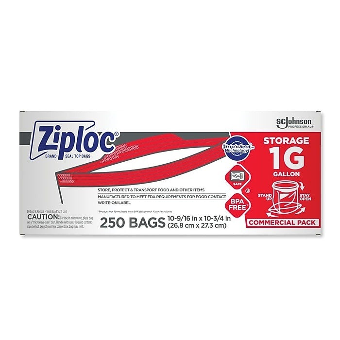 Ziploc Double Zipper Storage Bags, Gallon, 250 Bags/Case