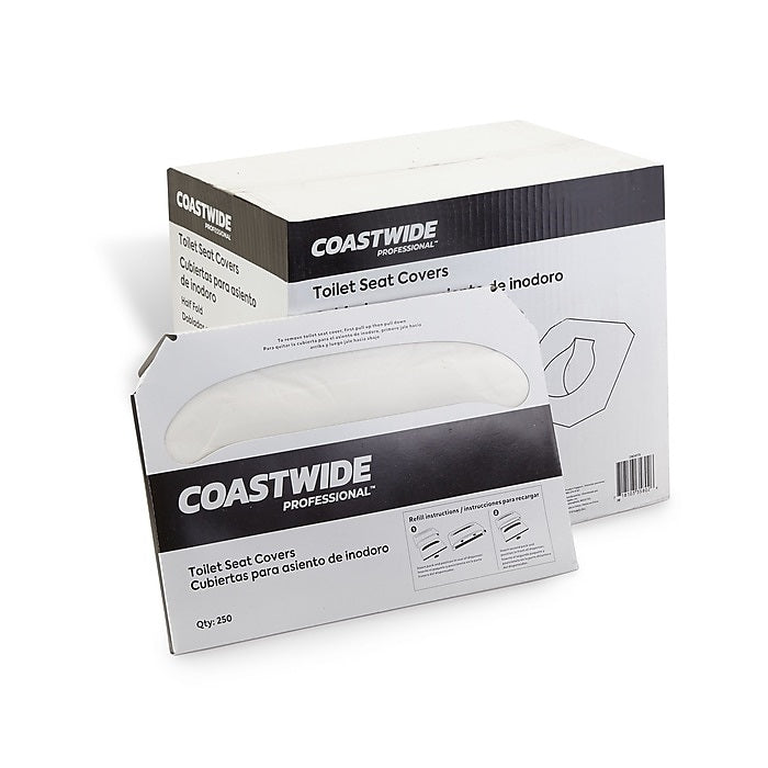 Coastwide Professional Toilet Seat Covers, 0.87" x 10.43", 250/Pack, 20 Packs/Case