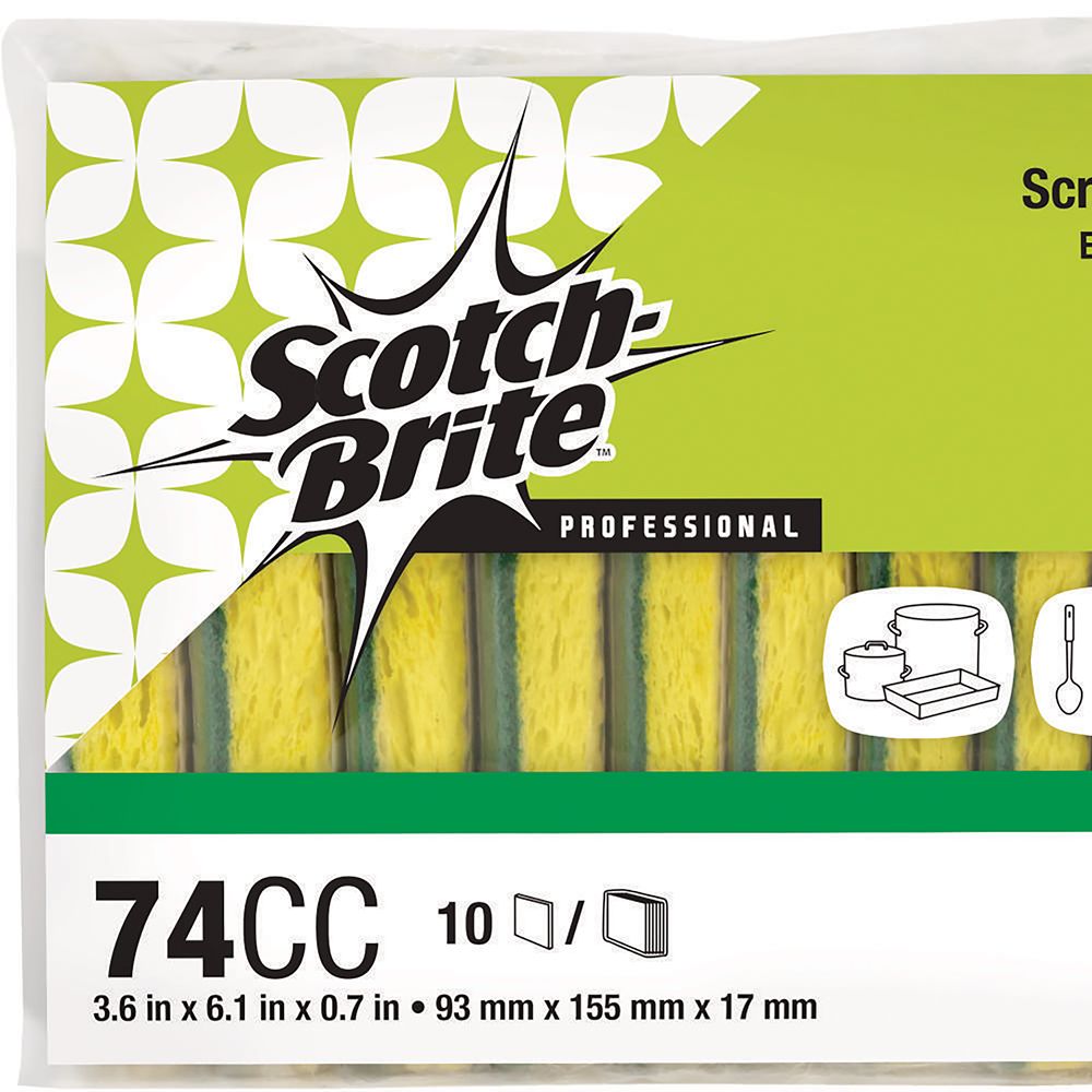 Scotch-Brite Non-Scratch Heavy Duty Sponge with Scrubber, Green/Yellow, 10 Sponges/Pack