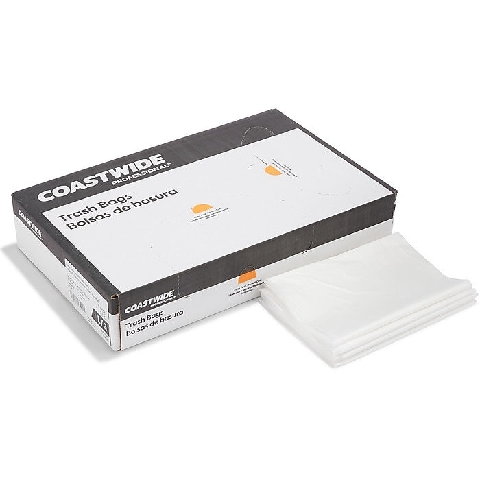 Coastwide Professional™ 55-60 Gallon Trash Bag, 38" x 58", Low Density, 1 mil, Clear, 100 Bags/Box