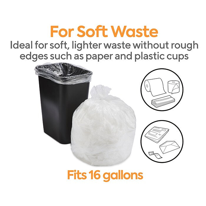 Coastwide Professional™ AccuFit 16 Gallon Trash Bag, 24" x 33", High Density, 6 mic, Natural, 1000 Bags/Box