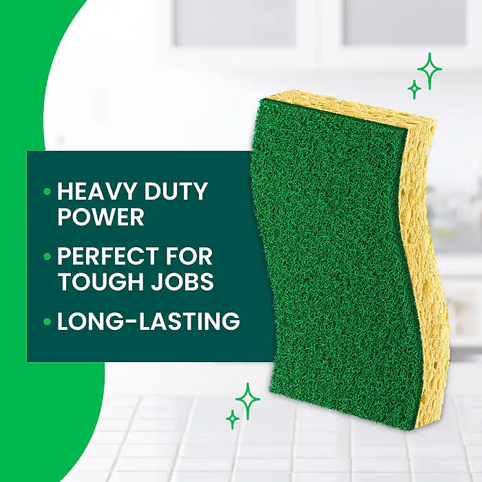 Scotch-Brite Heavy Duty Sponge with Scrubber, Green/Yellow, 6/Pack