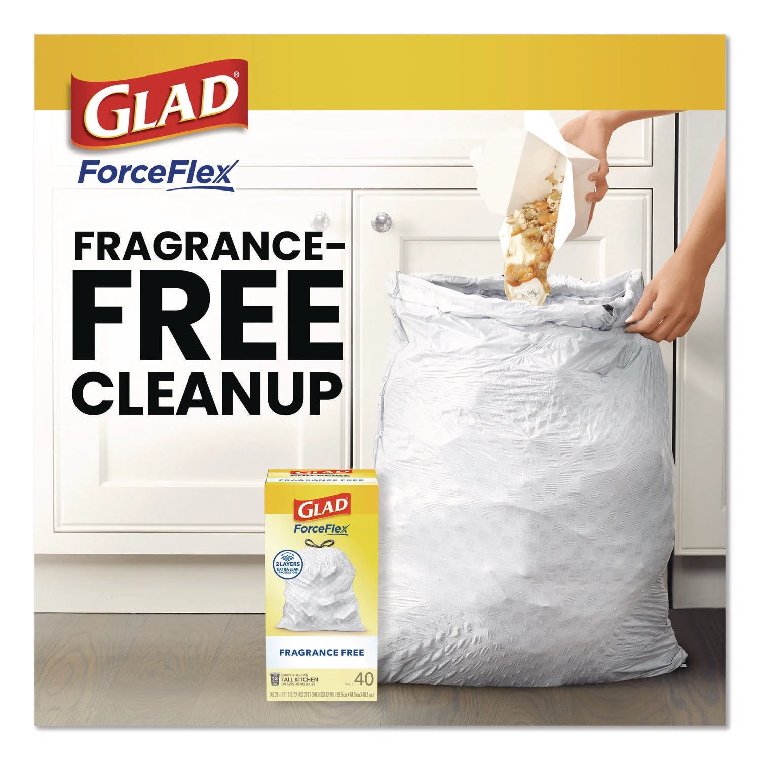 Glad Forceflex, Drawstring Trash Bags, 13 Gallon, 330 Rolls/Case