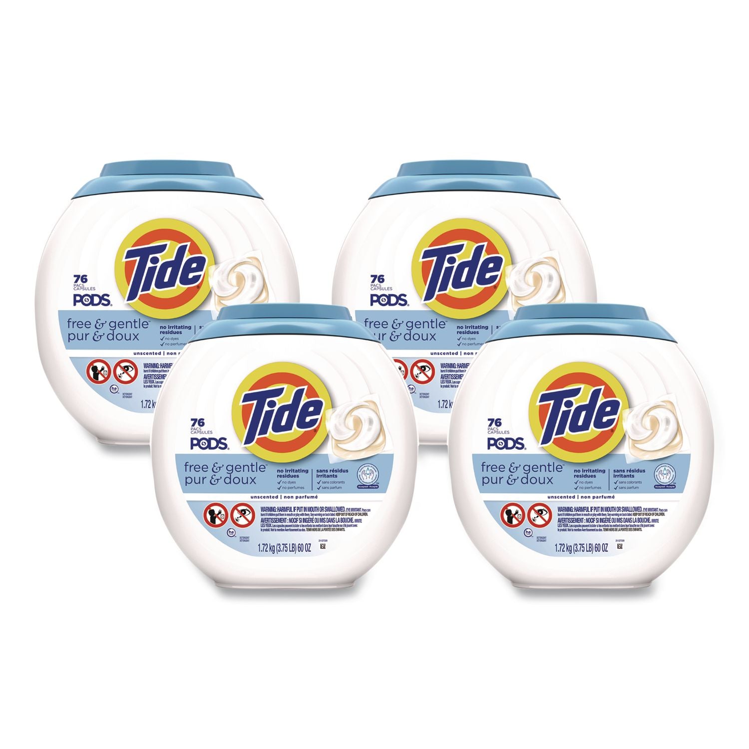 Tide PODS Laundry Detergent, Free and Gentle HE 56 oz Tub, 76 Pacs/Tub, 4 Tubs/Case