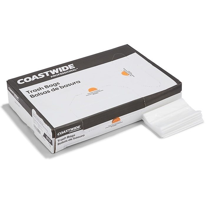 Coastwide Professional™ 12-16 Gallon Trash Bag, 32" x 24", Low Density, 0.7 mil, Clear, 250 Bags/Box